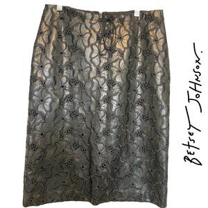 Betsey Johnson | Faux Leather Knee Length Skirt, Size 8, Black